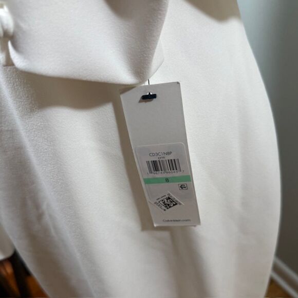 Calvin Klein NWT White Puff Sleeve Button Midi Dress Size 8 Romantic Coquette - Picture 4 of 9